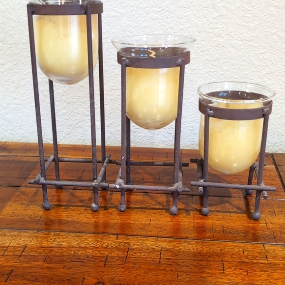 3 Piece Brown Metal Muti-Height Candle Holder Set - Picture 1 of 6
